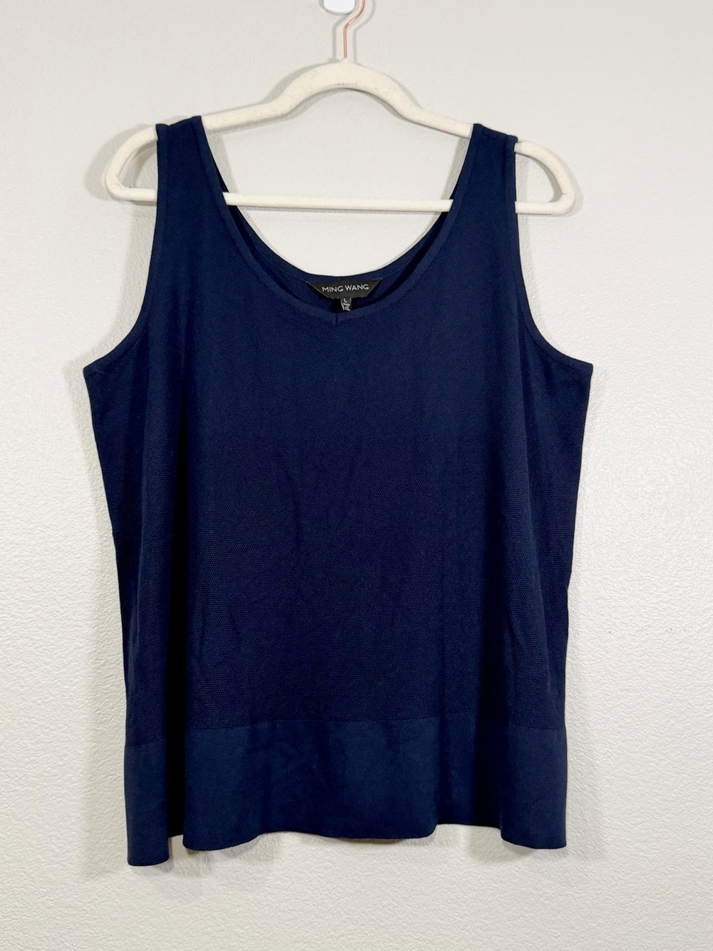 Ming Wang Shirt Sleeveless Tank Top Knit Tee Navy Blue V-Neck Summer Women L
